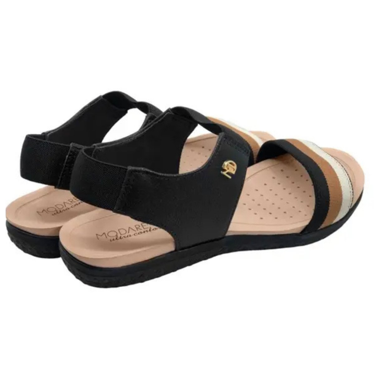 Sandalia Modare Tiras Elastico Conforto Preta Camel Preto/Camel/Creme 2
