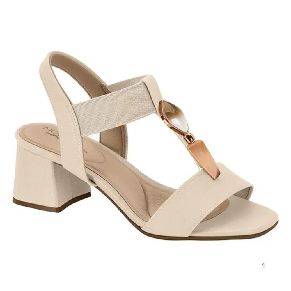 Sandalia Modare Salto Bloco Creme Conforto Elegante