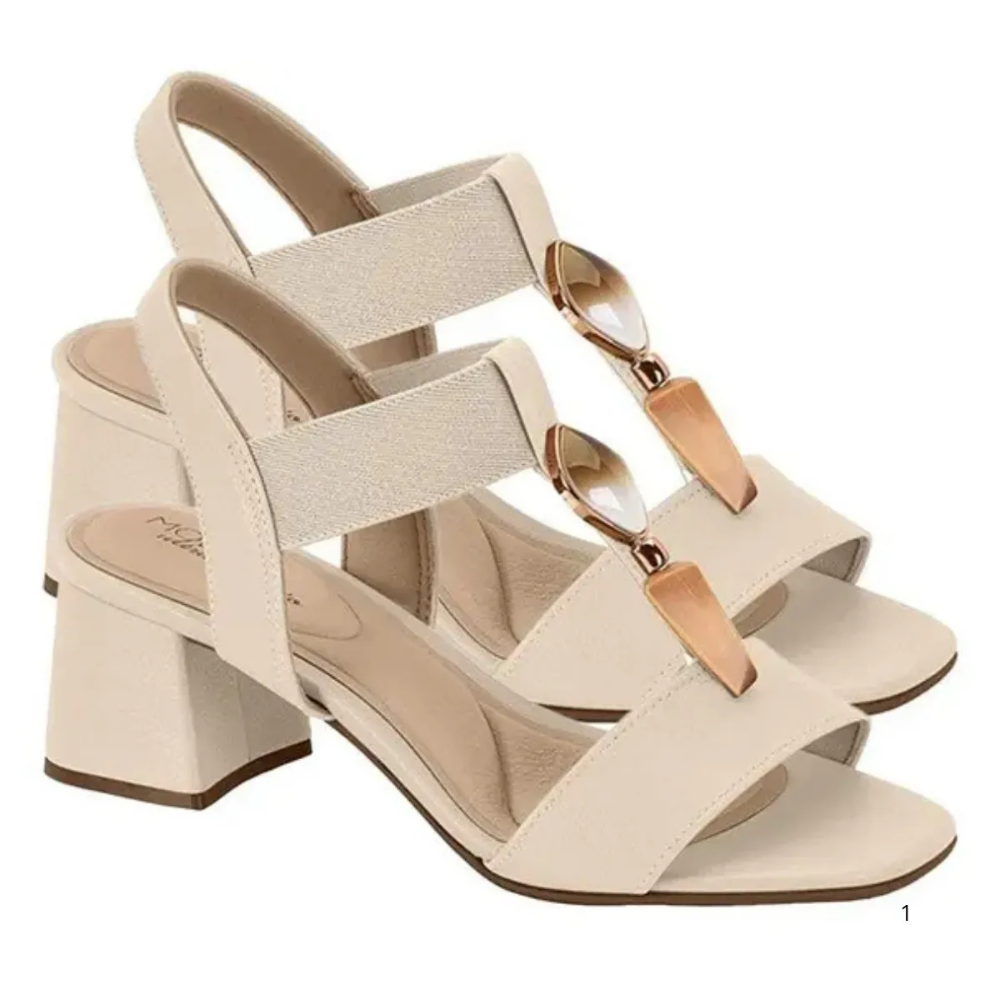 Sandalia Modare Salto Bloco Creme Conforto Elegante Creme 2