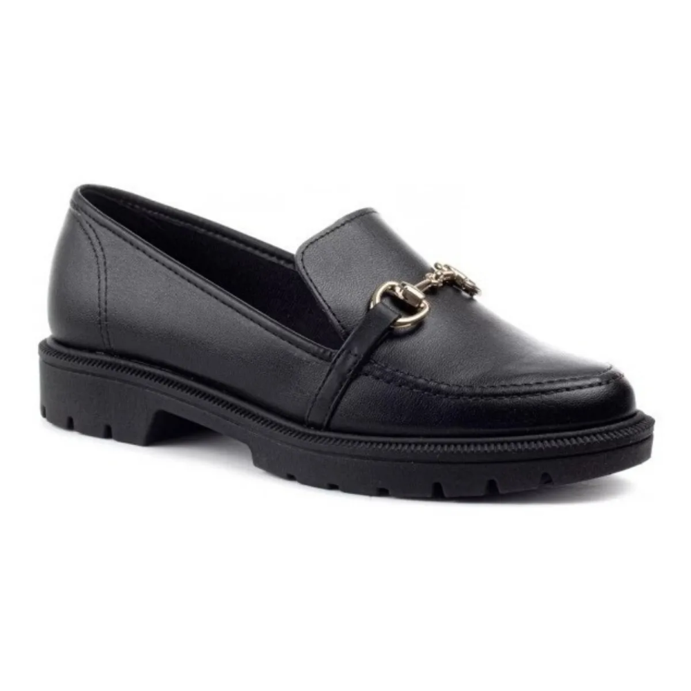 Mocassim Beira Rio Loafer Conforto Tratorado Feminino Preto Preto 2