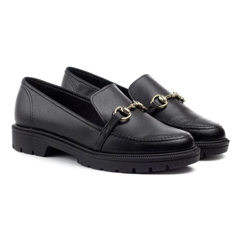 Mocassim Beira Rio Loafer Conforto Tratorado Feminino Preto Preto 5