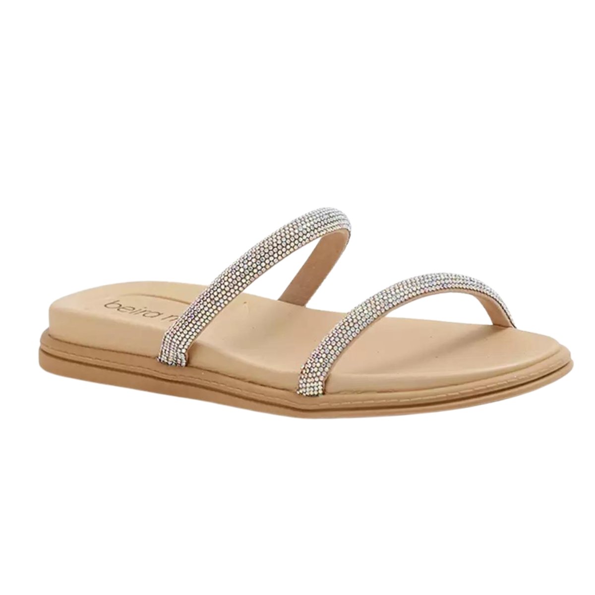 Papete Beira Rio Duas Tiras Strass Feminina Creme