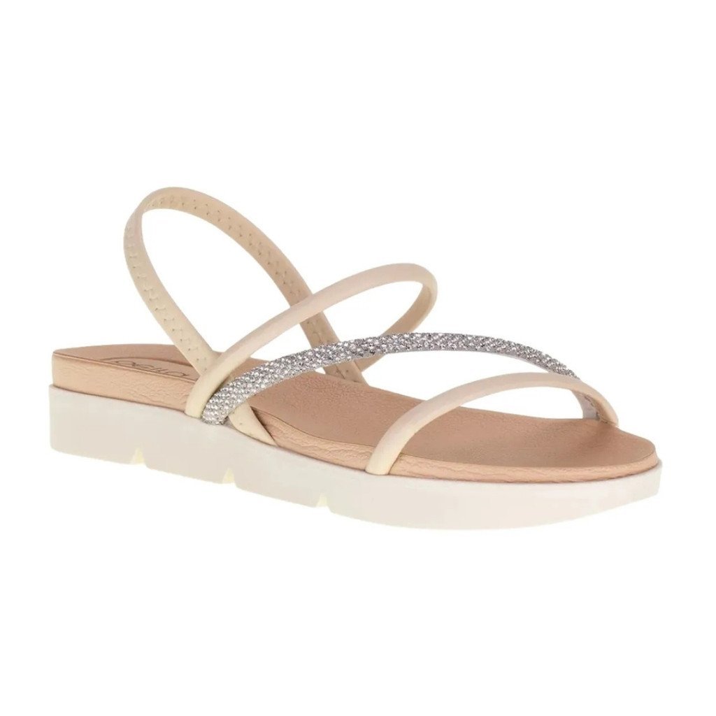 Sandalia Beira Rio Feminina Tira Strass Creme Prata 8387530 Creme/Cristal/Silver 1