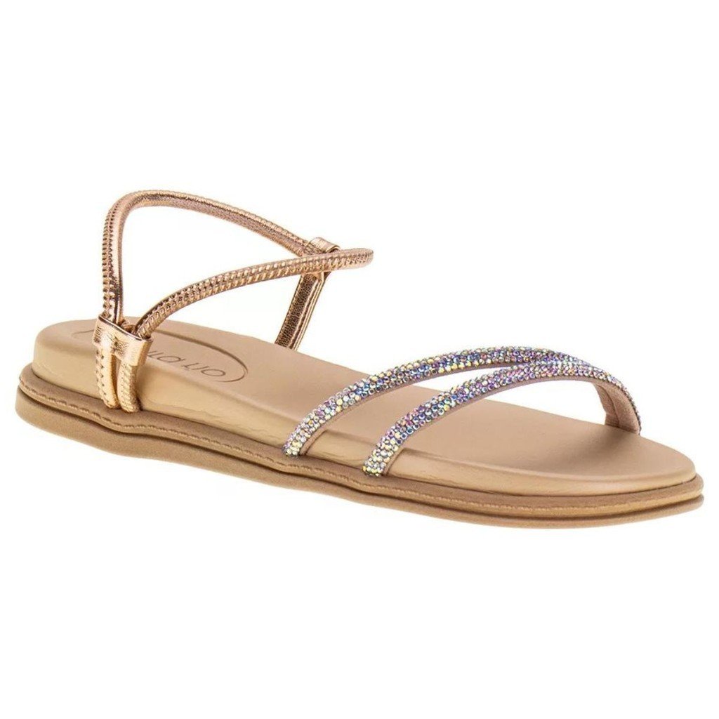 Sandalia Beira Rio Flat Rasteira Strass Feminina Nude