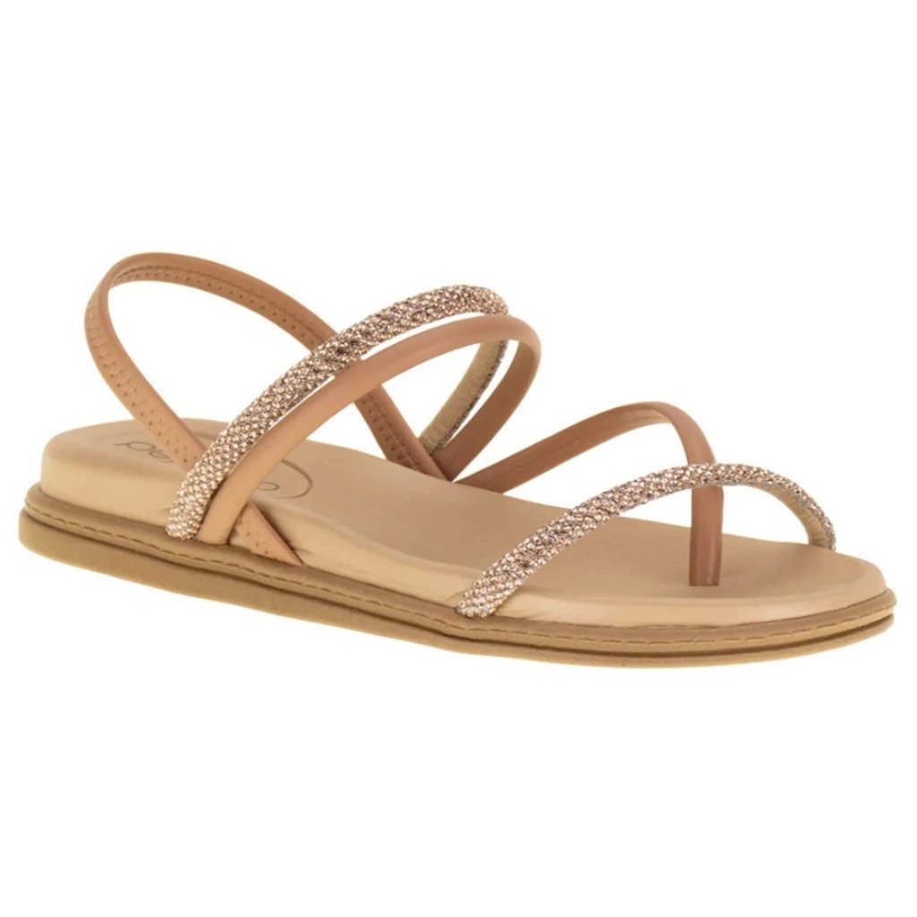 Sandalia Beira Rio Casual Plataforma Tiras Brilhantes Feminina Nude Cristal