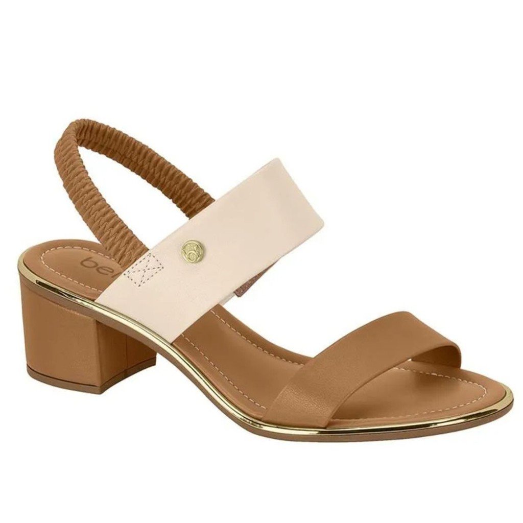 Sandalia Beira Rio Casual Salto Quadrado Conforto Feminina Creme/Camel 1