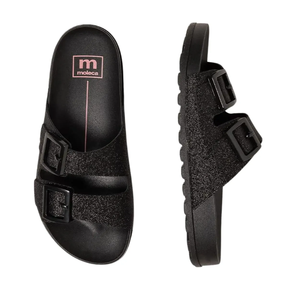 Papete Moleca Rasteira Glitter Mini Shine Feminina Preta Preto 5