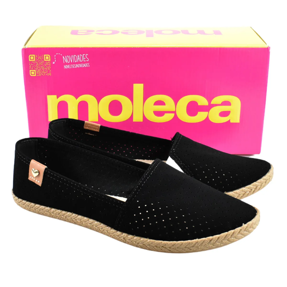 Sapatilha Feminina Moleca Nobuck Moda Perfuros Preto 5287210 Preto 7