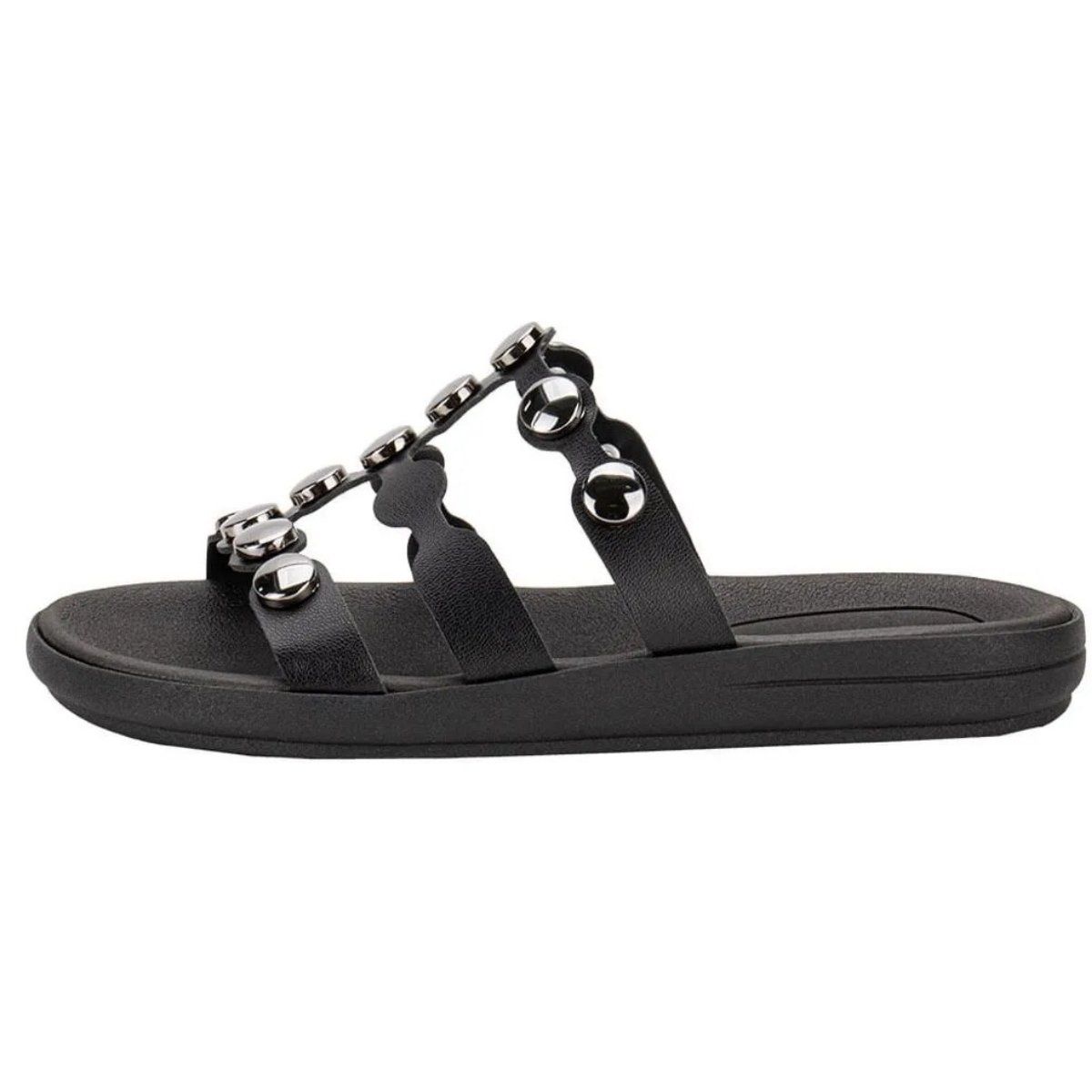 Tamanco Moleca Tiras Finas Metalizado Feminino Preto