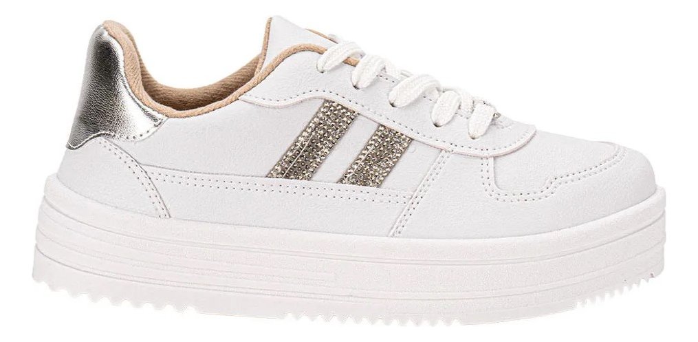 Moleca Tenis Classic Branco Prata Conforto e Estilo Branco/Prata 2
