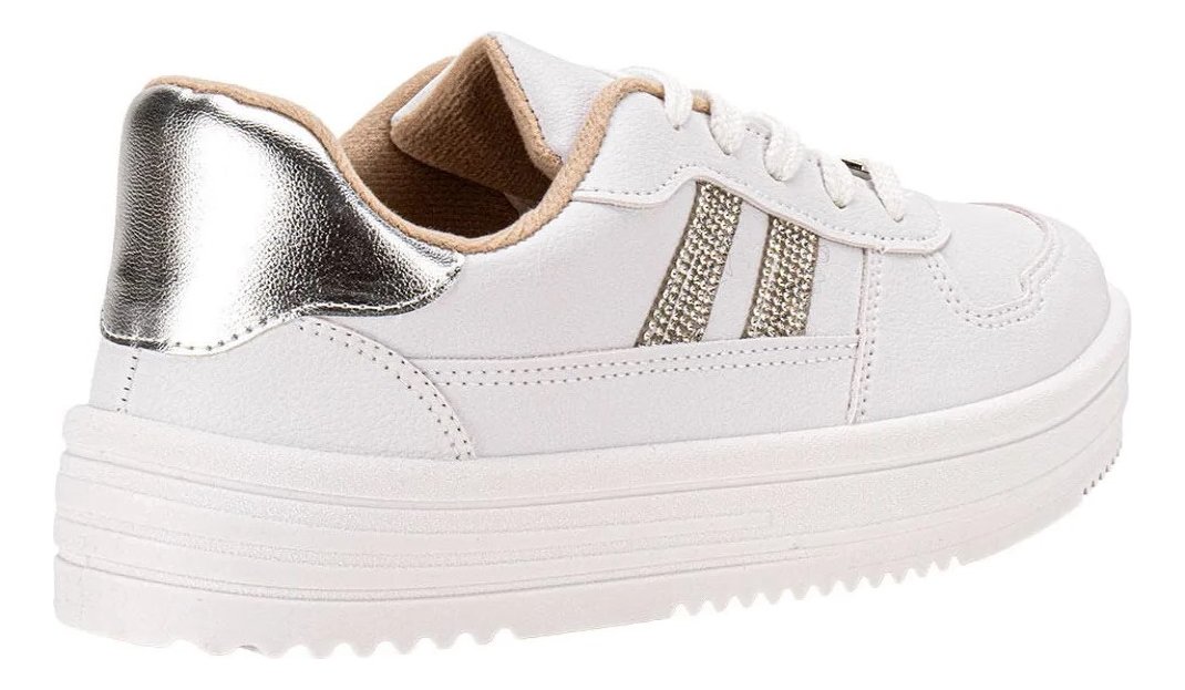 Moleca Tenis Classic Branco Prata Conforto e Estilo Branco/Prata 3