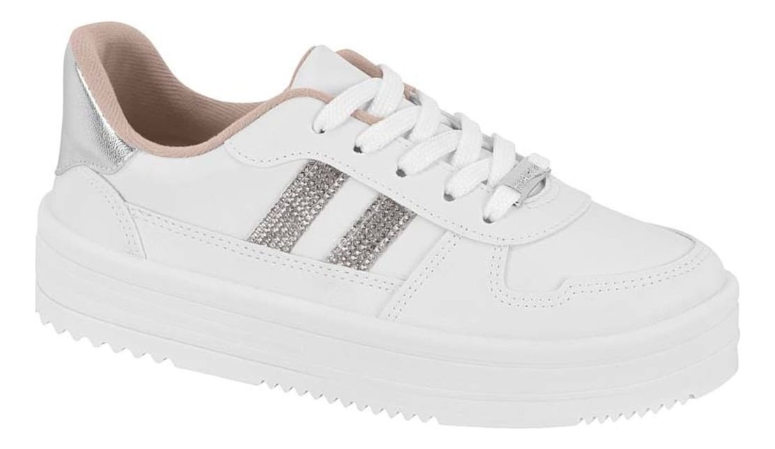 Moleca Tenis Classic Branco Prata Conforto e Estilo Branco/Prata 4