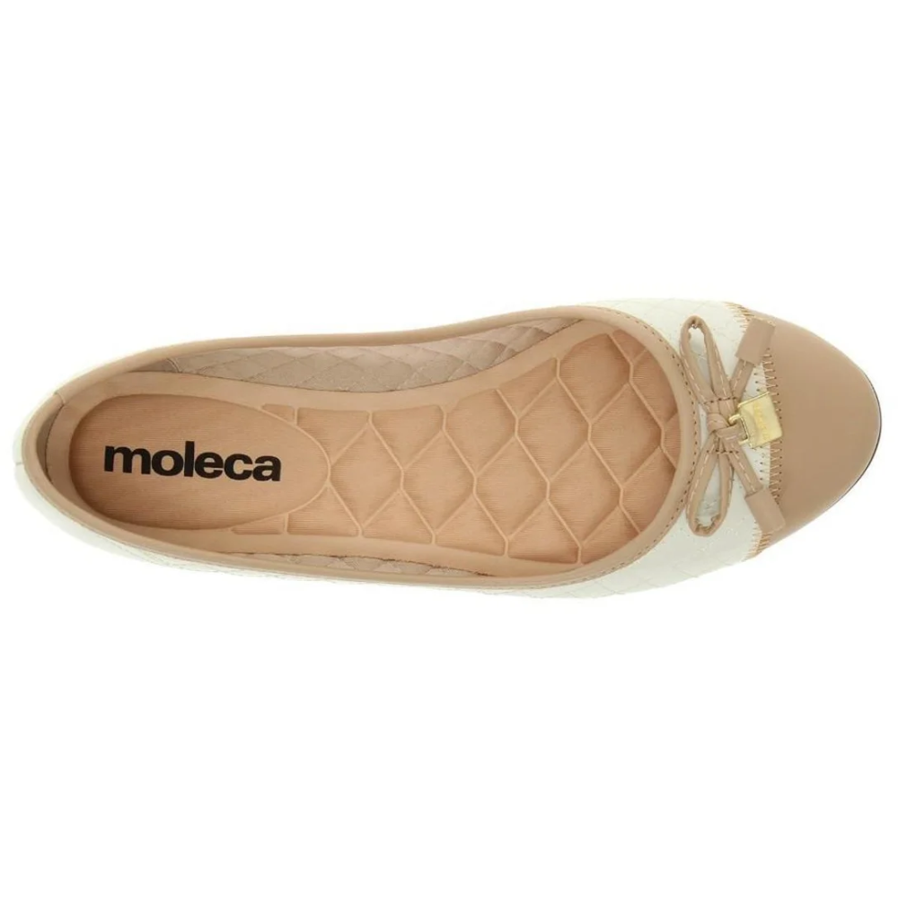 Sapatilha Feminina Moleca Branco/Bege Bico Redondo Verniz Branco/Off/Bege 4