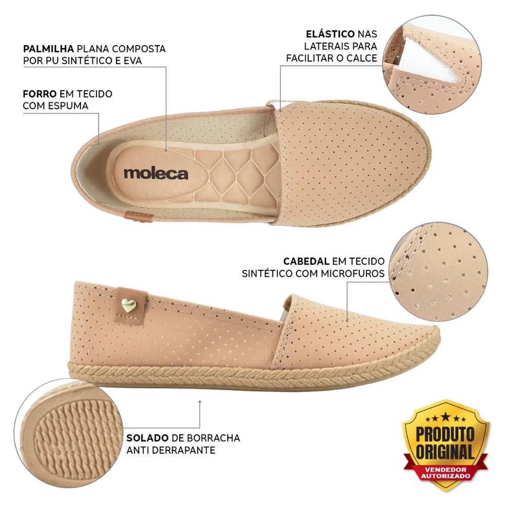 Sapatilha Feminina Moleca Nobuck Micro Perfuros Nude 5287210 Nude 2