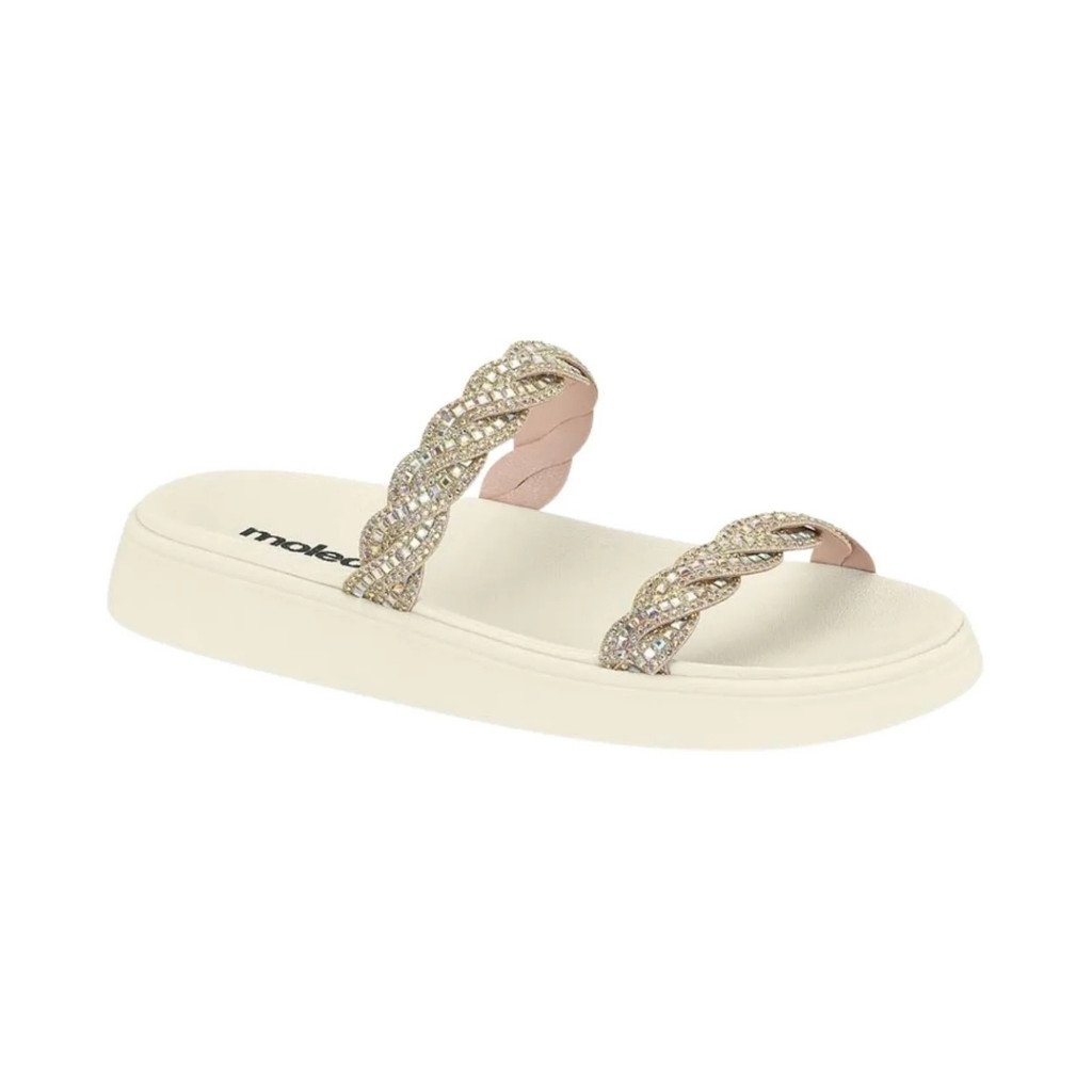 Tamanco Moleca Feminino Dourado Aurora Boreal Tiras Pedraria