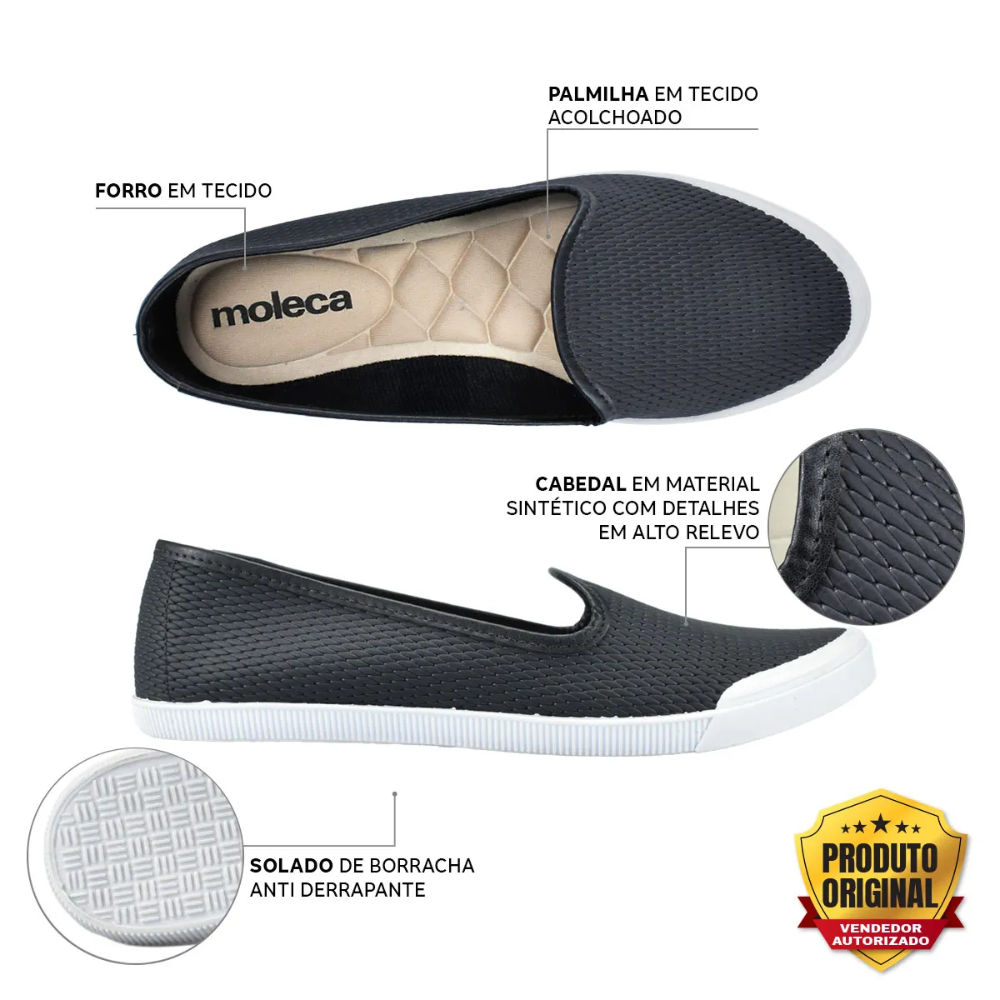 Sapato Casual Feminino Sapatilha Moleca Napa Preto 5109712 Preto 4