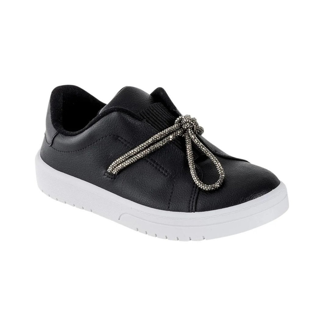 Tenis Moleca Cadarco Brilhante Preto Fume Conforto