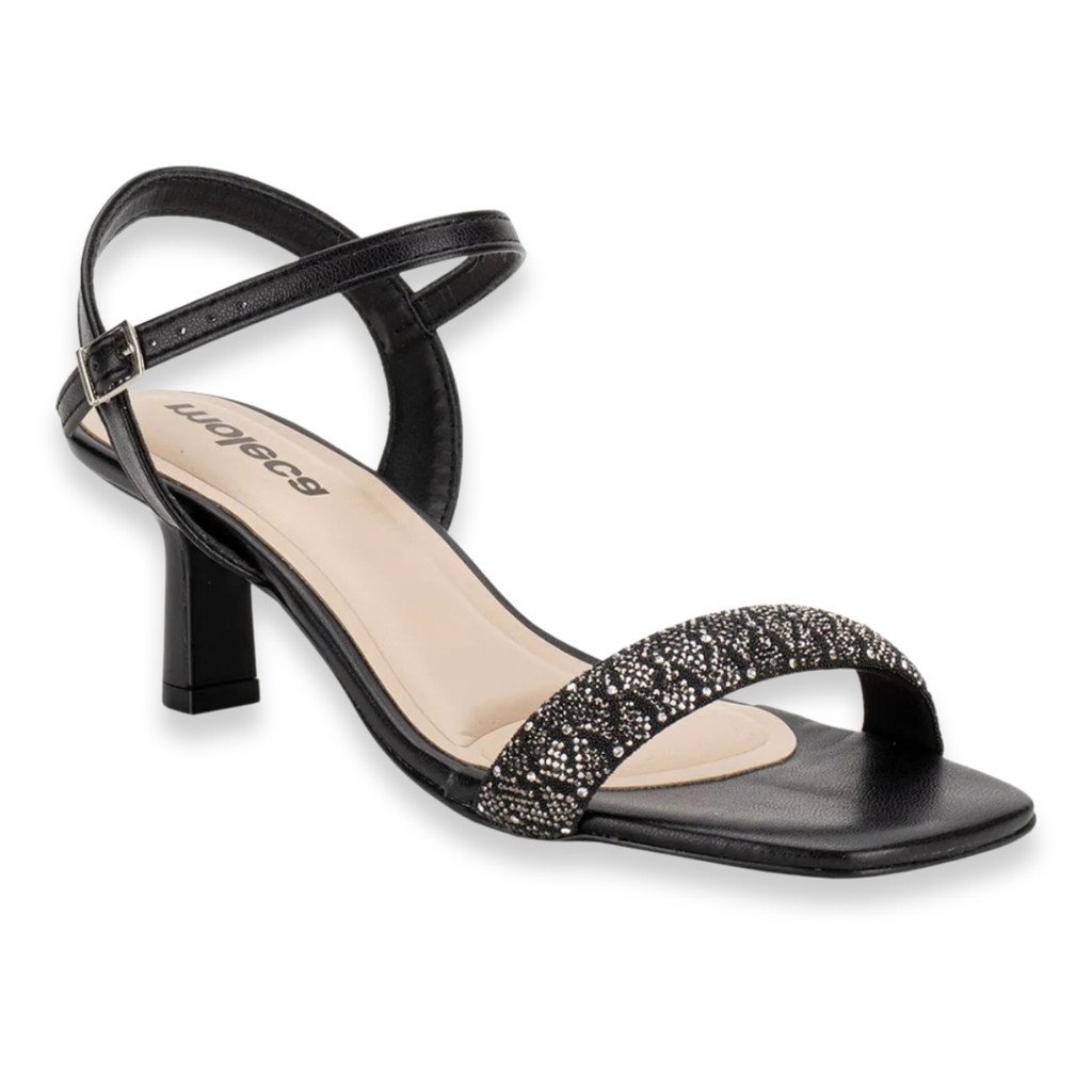 Sandalia Moleca Salto Bloco Strass Elegancia Preta