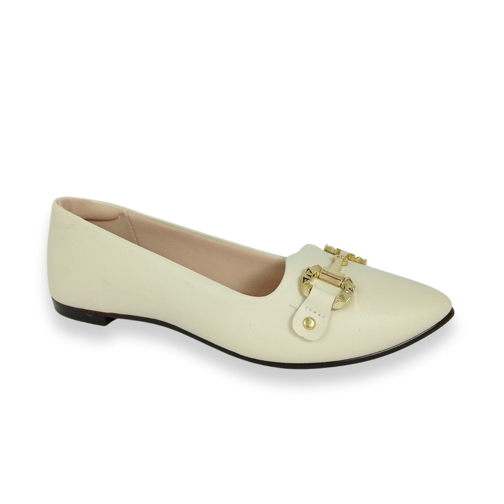 Sapatilha Moleca Off White Detalhe Dourado Elegancia