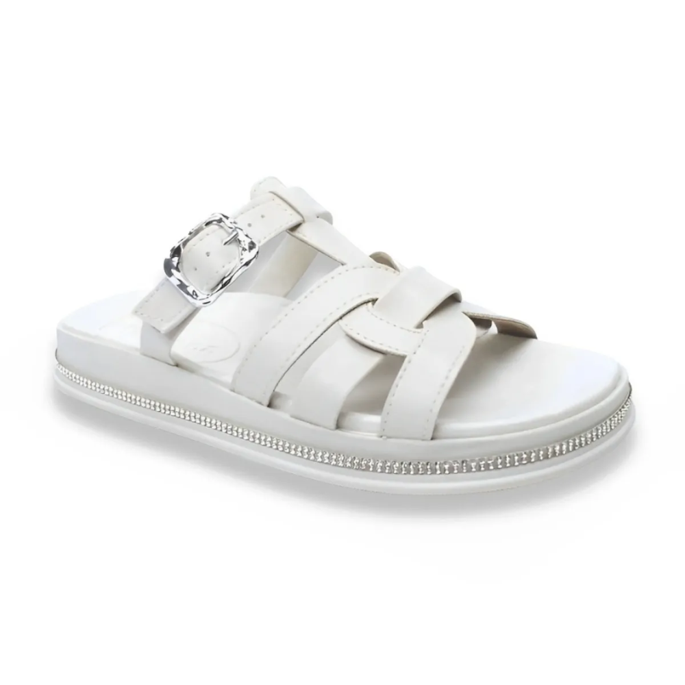 Papete Moleca Strass Fivela Feminina Branca Elegante Branco/Off 2