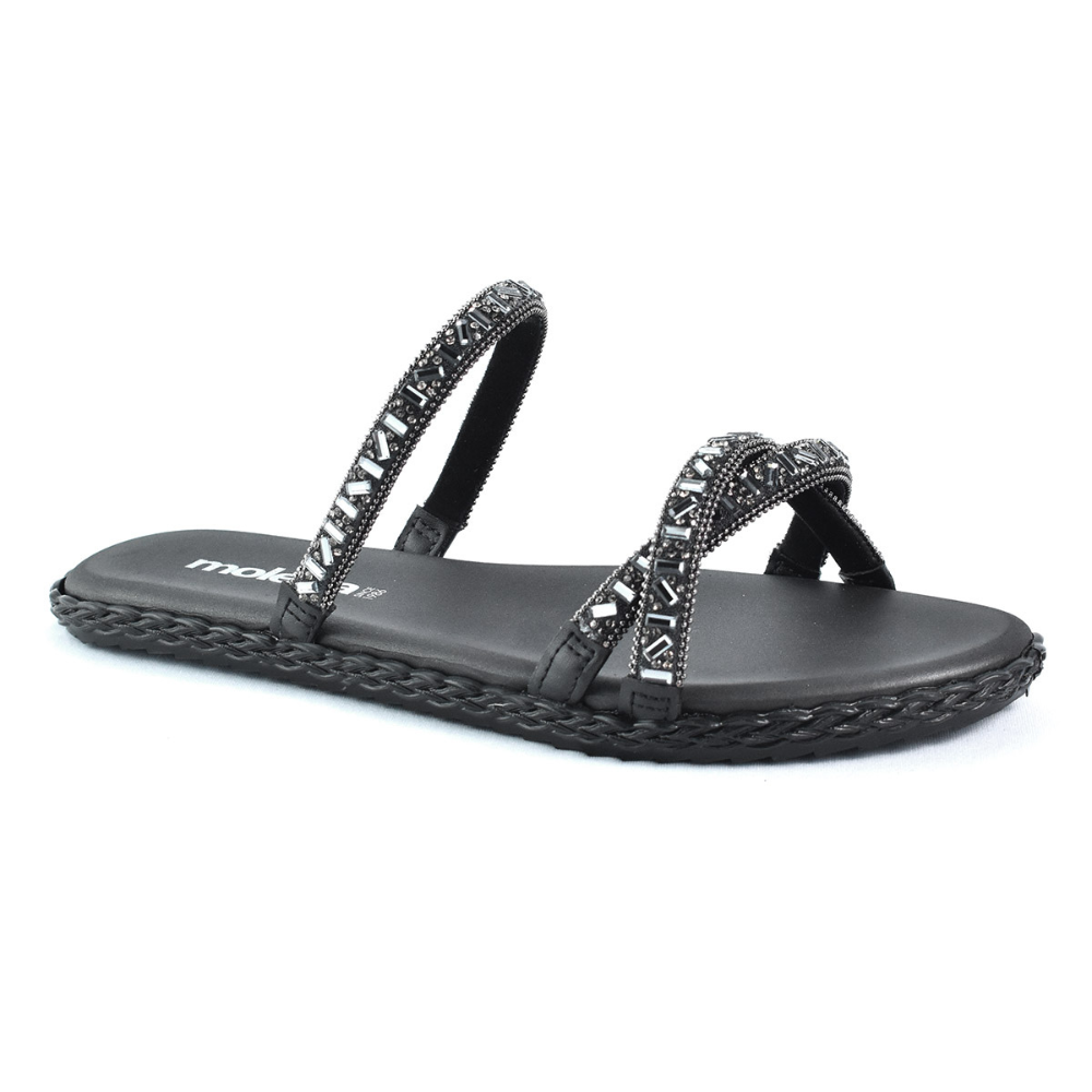 Tamanco Moleca Tiras Strass Feminino Elegancia Preto 2