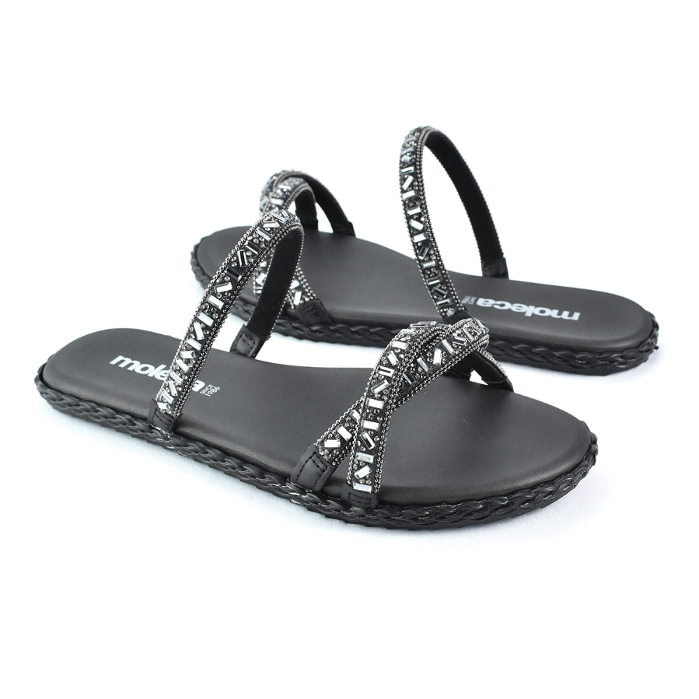 Tamanco Moleca Tiras Strass Feminino Elegancia Preto 3