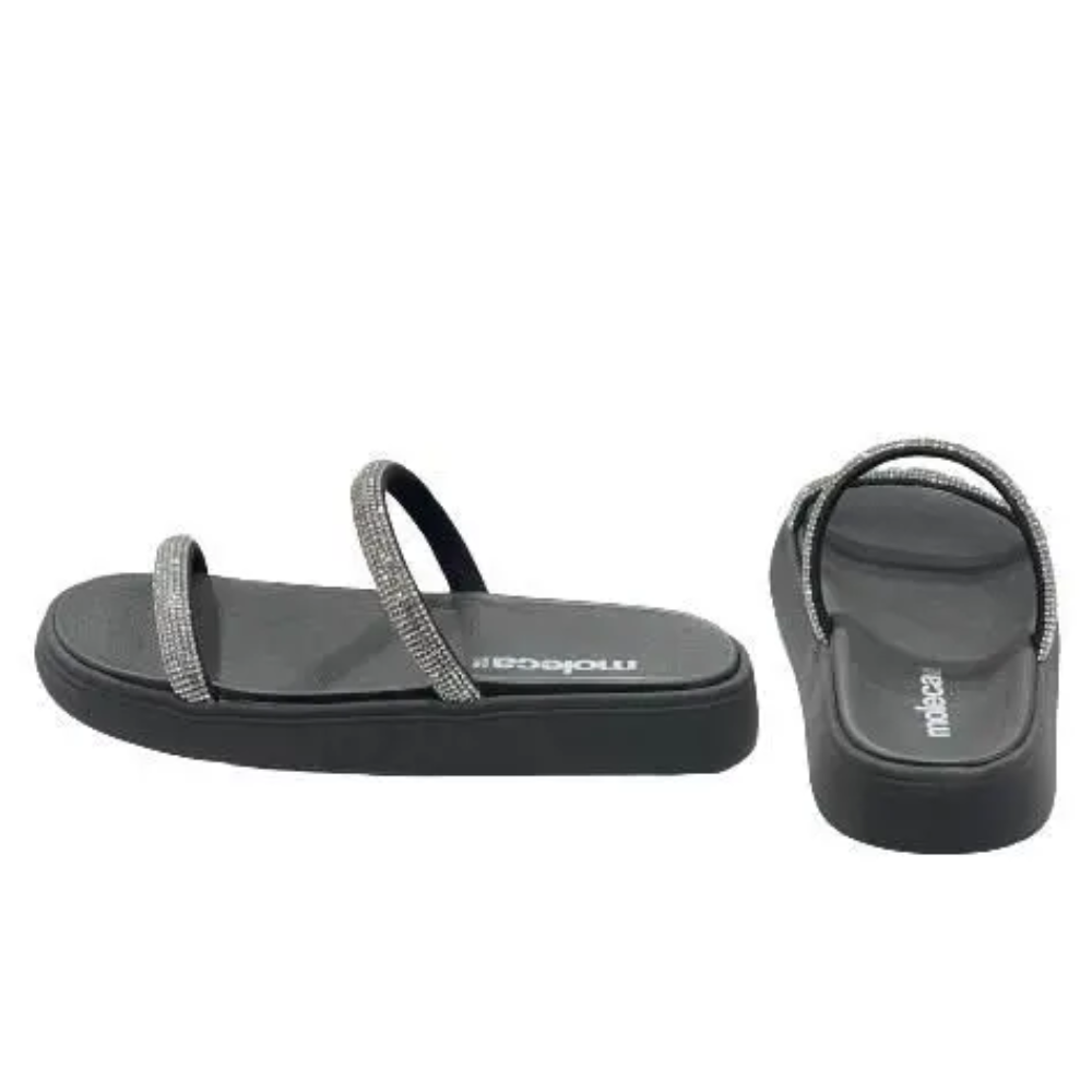 Sandalia Feminina Papete Moleca Brilho Preto Cristal 5469118 Preto/Cristal 7