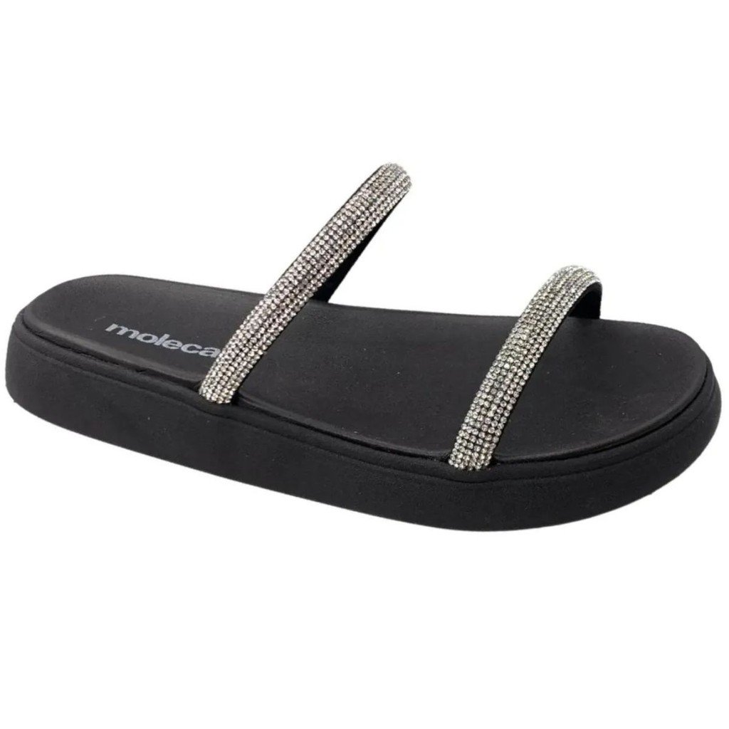 Sandalia Feminina Papete Moleca Brilho Preto Cristal 5469118
