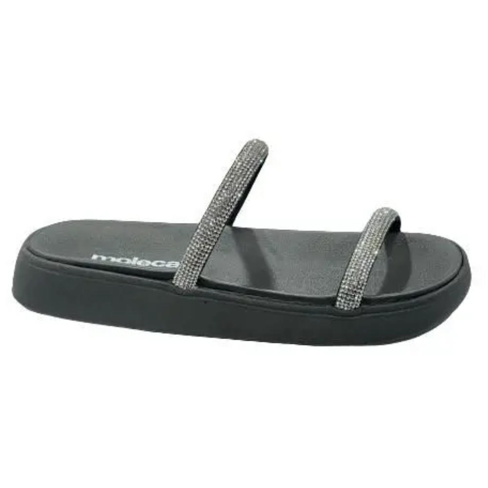 Sandalia Feminina Papete Moleca Brilho Preto Cristal 5469118 Preto/Cristal 2