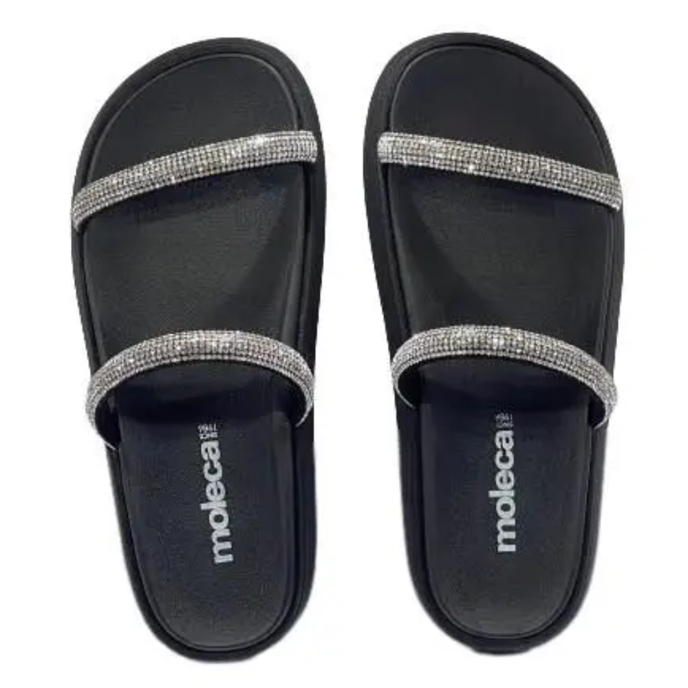 Sandalia Feminina Papete Moleca Brilho Preto Cristal 5469118 Preto/Cristal 5