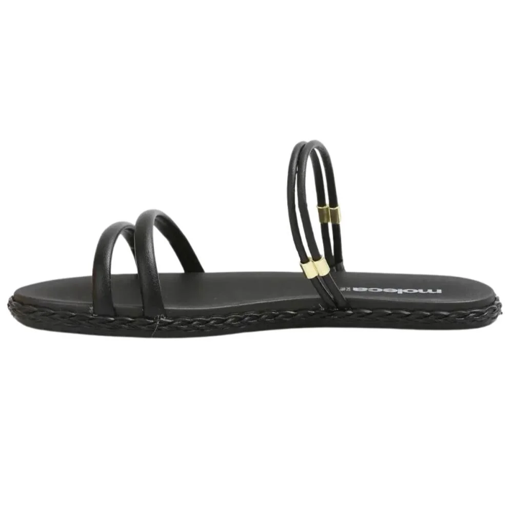 Sandalia Feminina Rasteira Moleca Ajustavel Preto 5452130 Preto/Preto 5