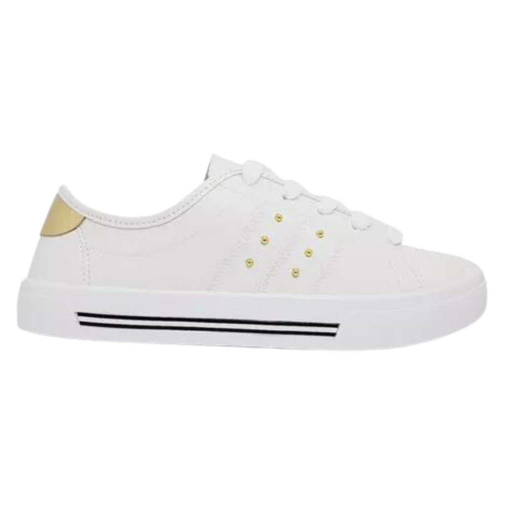 Tenis Moleca Feminino Branco Dourado Elegancia