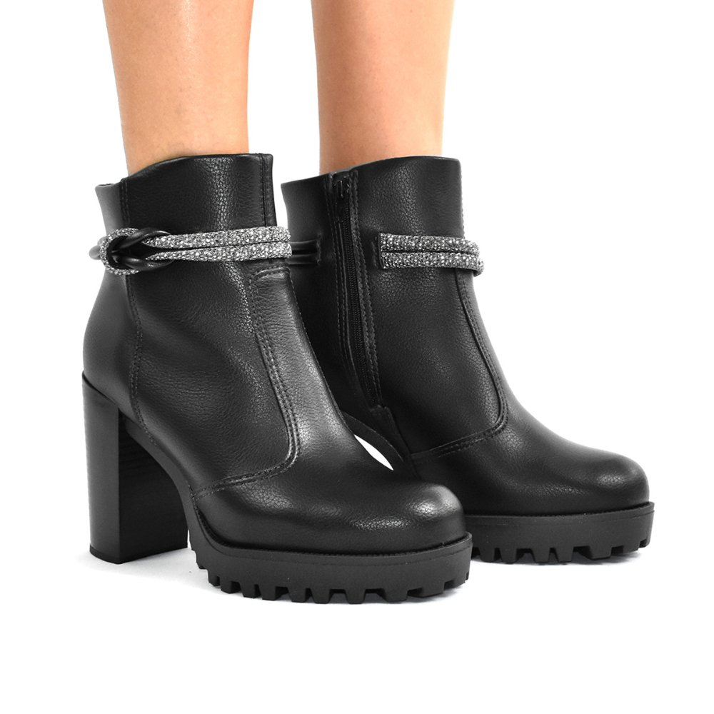Bota Moleca Ziper Strass Elegancia Moderna Preto Preto 2