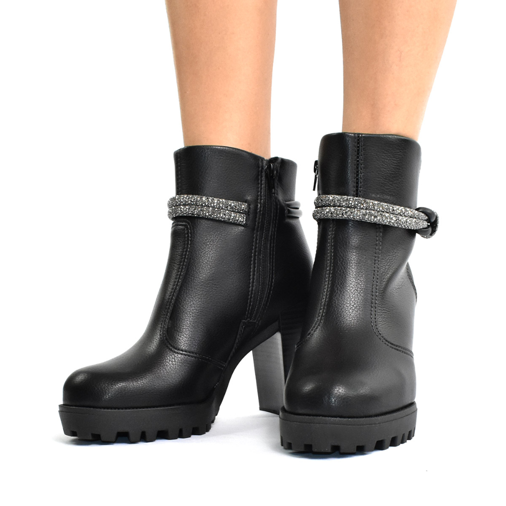 Bota Moleca Ziper Strass Elegancia Moderna Preto Preto 3