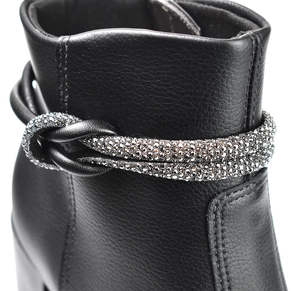 Bota Moleca Ziper Strass Elegancia Moderna Preto Preto 4