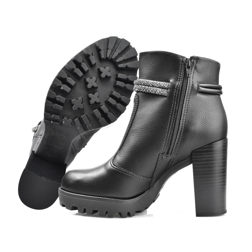 Bota Moleca Ziper Strass Elegancia Moderna Preto Preto 6