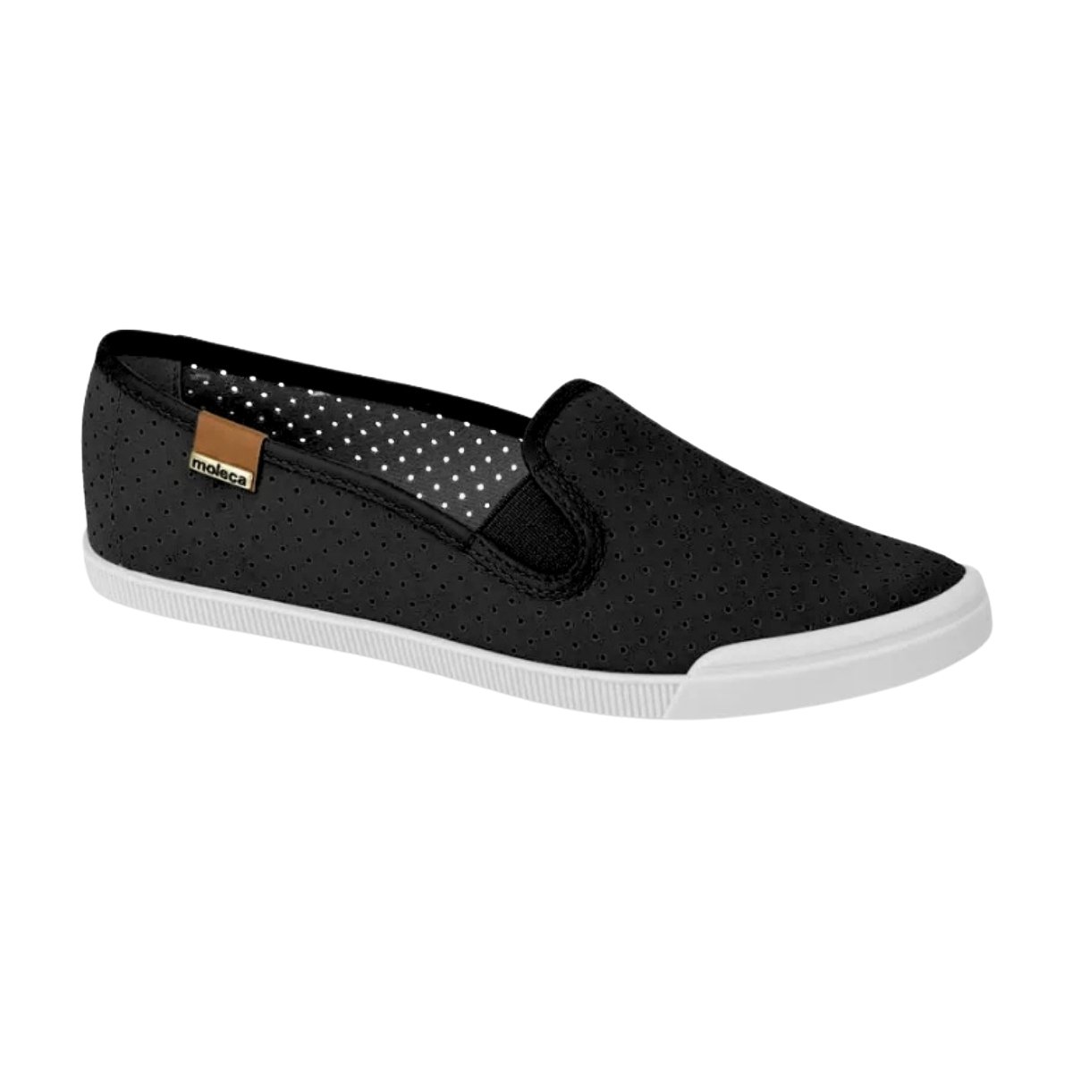 Sapatilha Moleca Casua Microperfuros Conforto Feminina Preta Preto/Camel 2