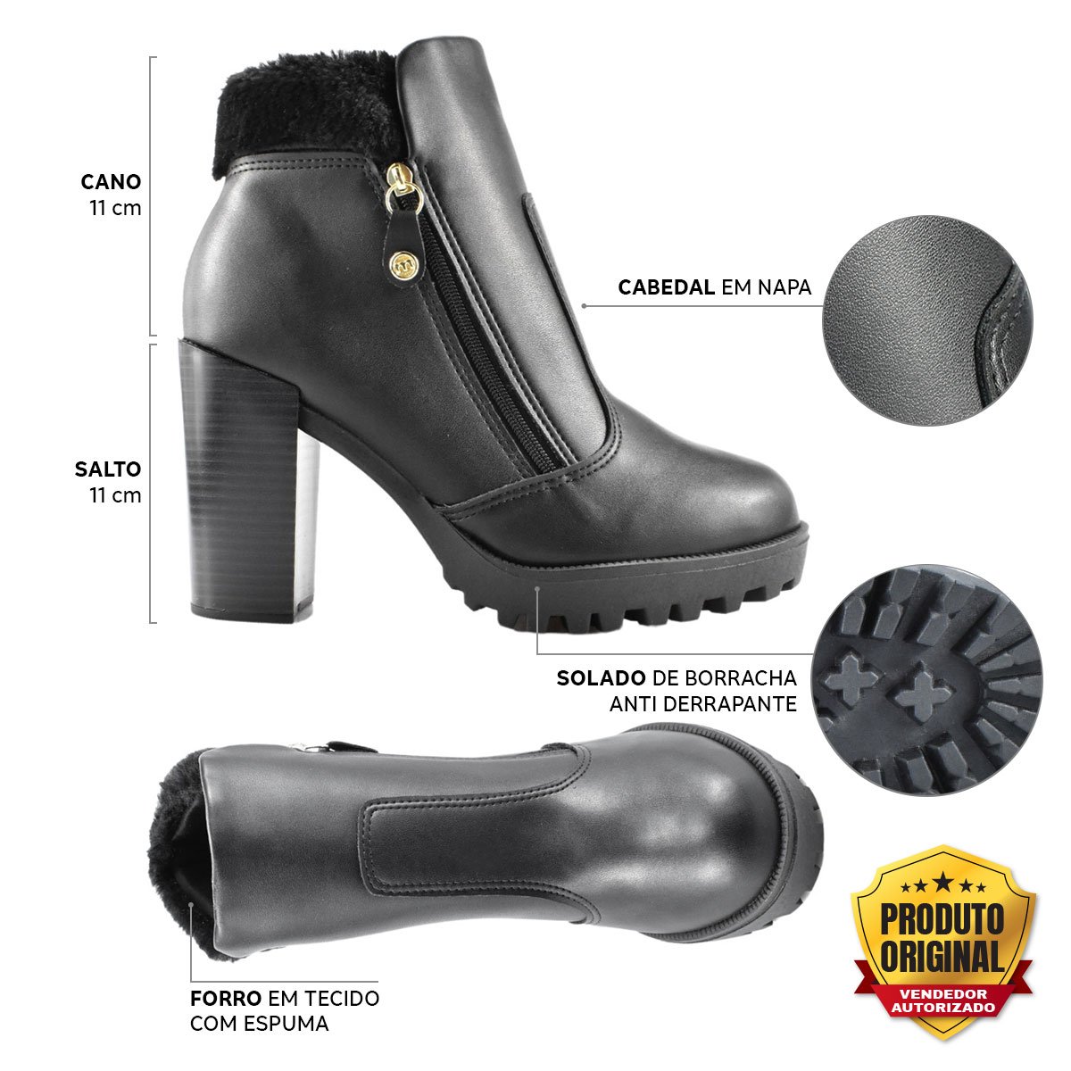 Bota Coturno Feminino Salto Alto Moleca 5325121 Preto 3