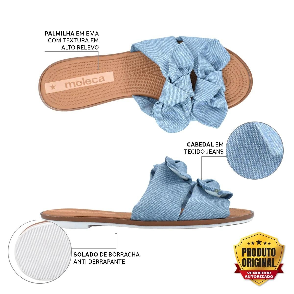 Chinelo Moleca Slide Camurca Lacos Feminino Azul Azul 3