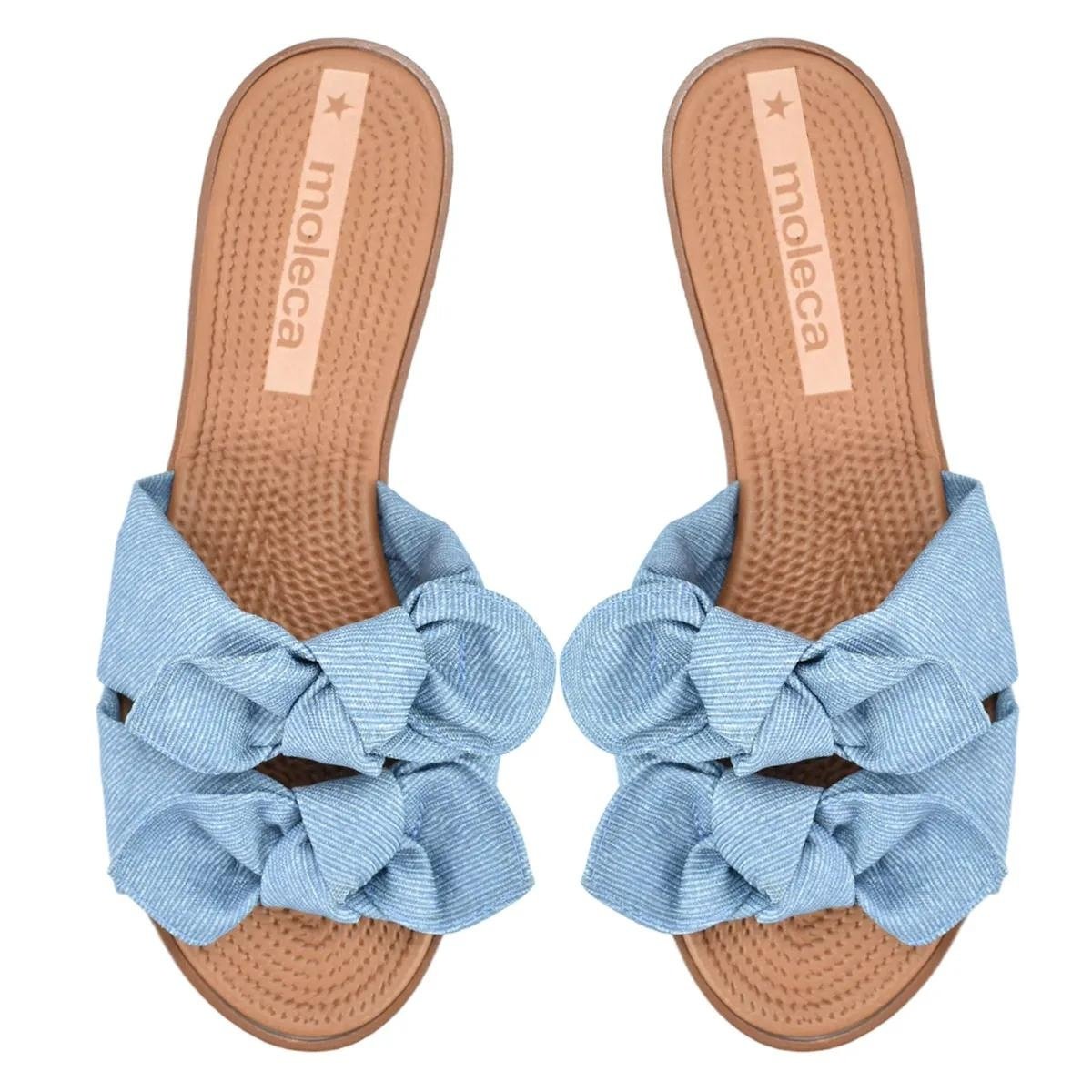 Chinelo Moleca Slide Camurca Lacos Feminino Azul Azul 4