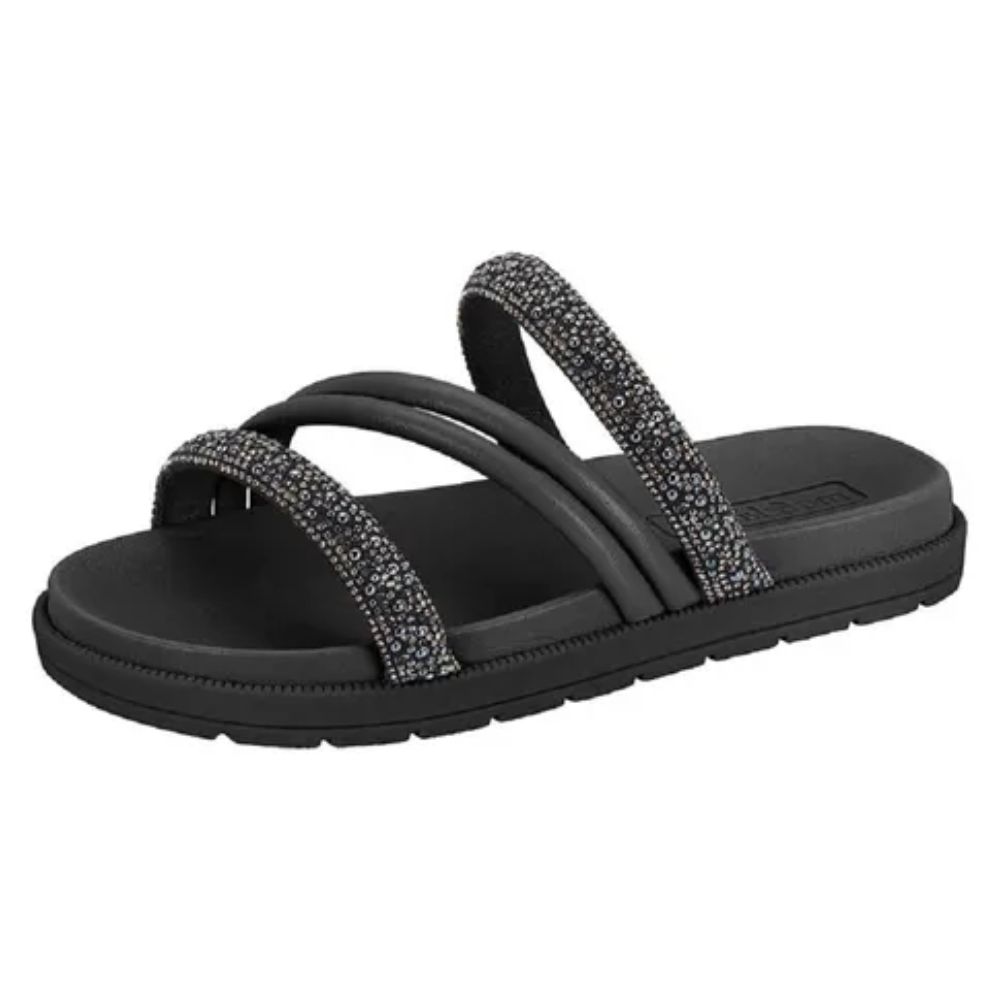 Papete Menina Molekinha Preta Tiras Brilhantes Conforto Cinza 2