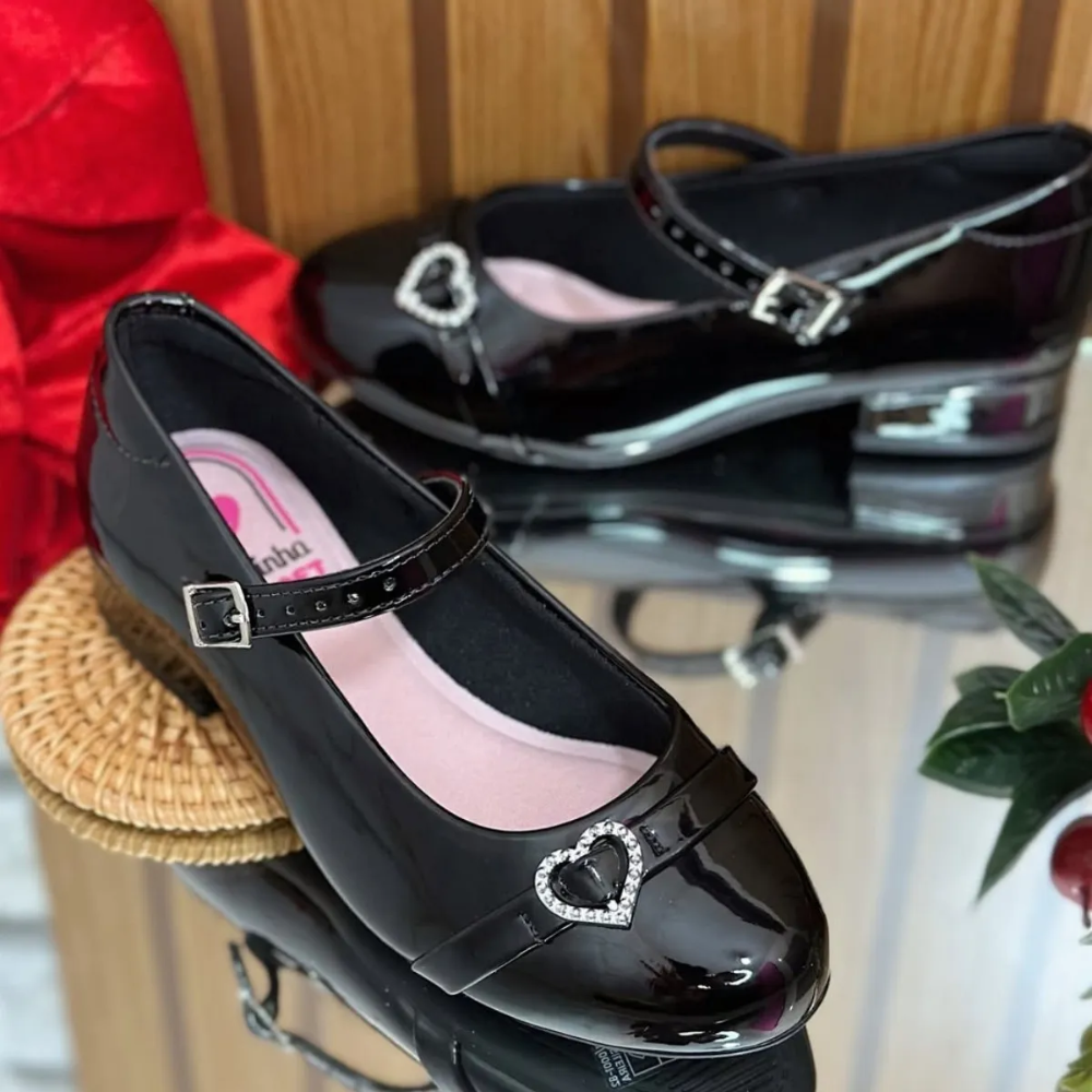 Sapatilha Molekinha Verniz Slingback Preta Meninas Preto 2