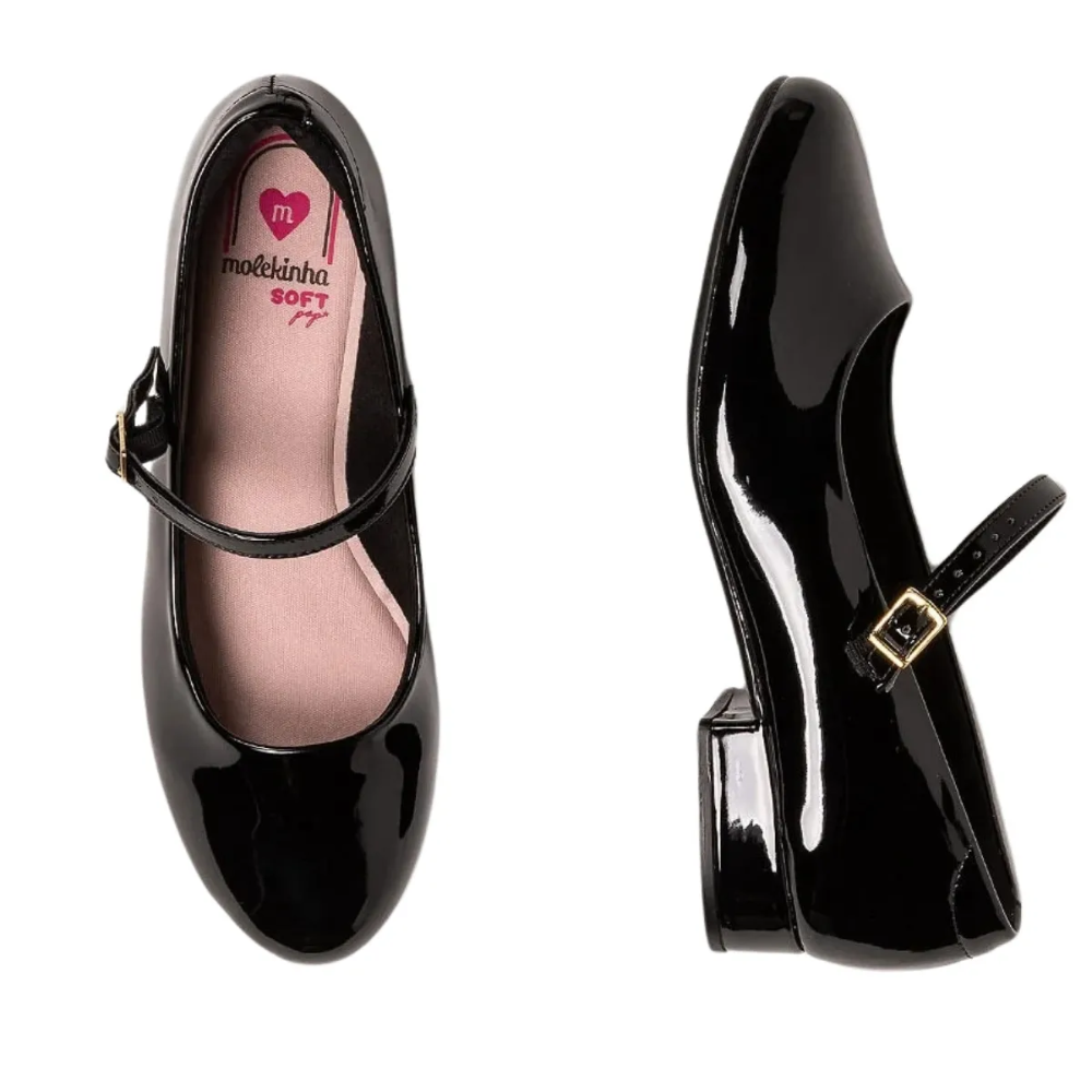 Sapatilha Molekinha Infantil Slingback Preta Elegancia Preto 5