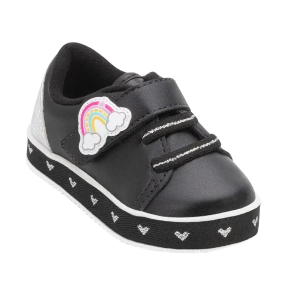 Tenis Molekinha Arco Iris Coracao Preto Preto/Prata 2
