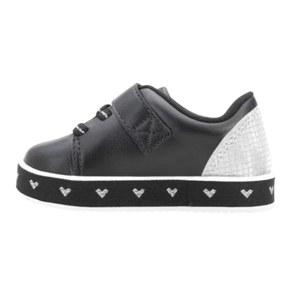 Tenis Molekinha Arco Iris Coracao Preto Preto/Prata 4