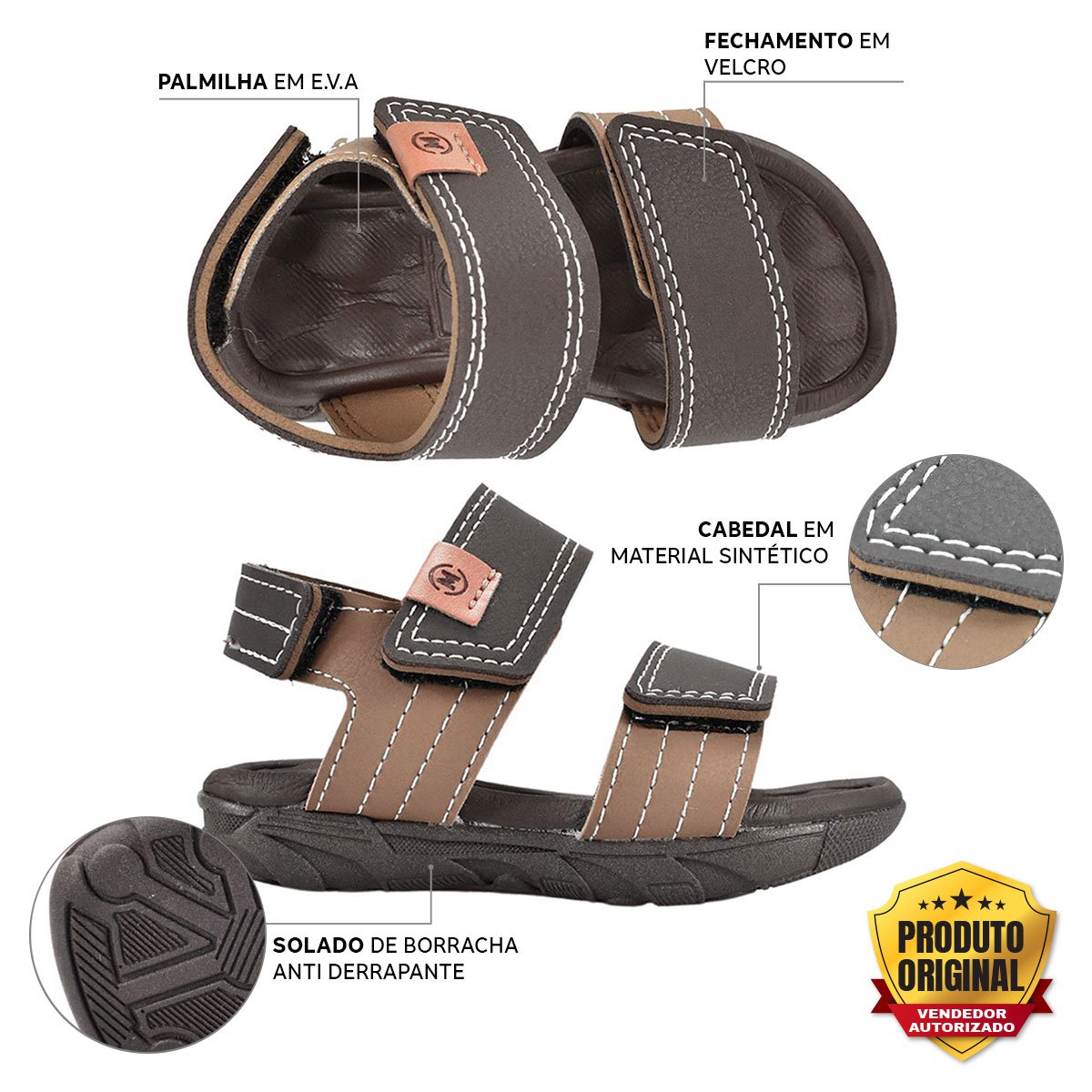 Sandalia Papete Molekinho Infantil Menino Marrom 2