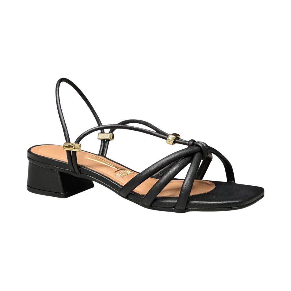 Sandalia Vizzano Feminina Preto Salto Bloco Tiras Finas