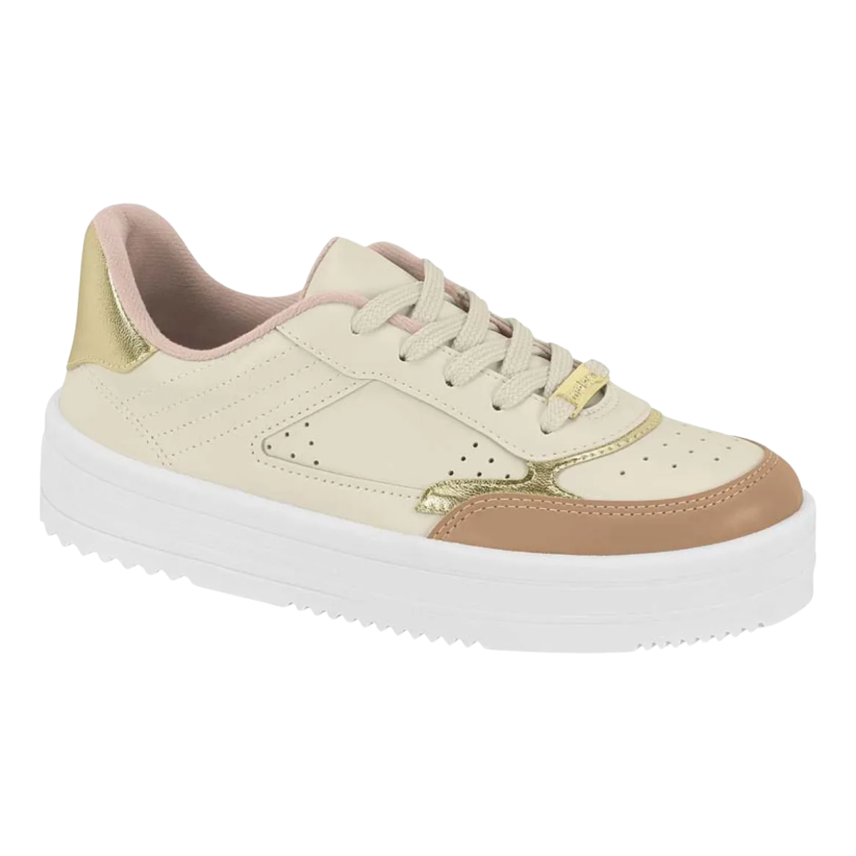 Tenis Moleca Off White Nude Dourado Confort