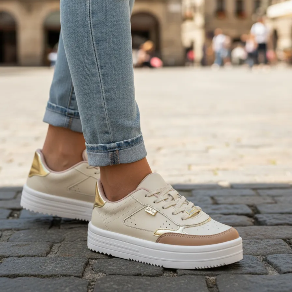 Tenis Moleca Off White Nude Dourado Confort Off White/Nude 2