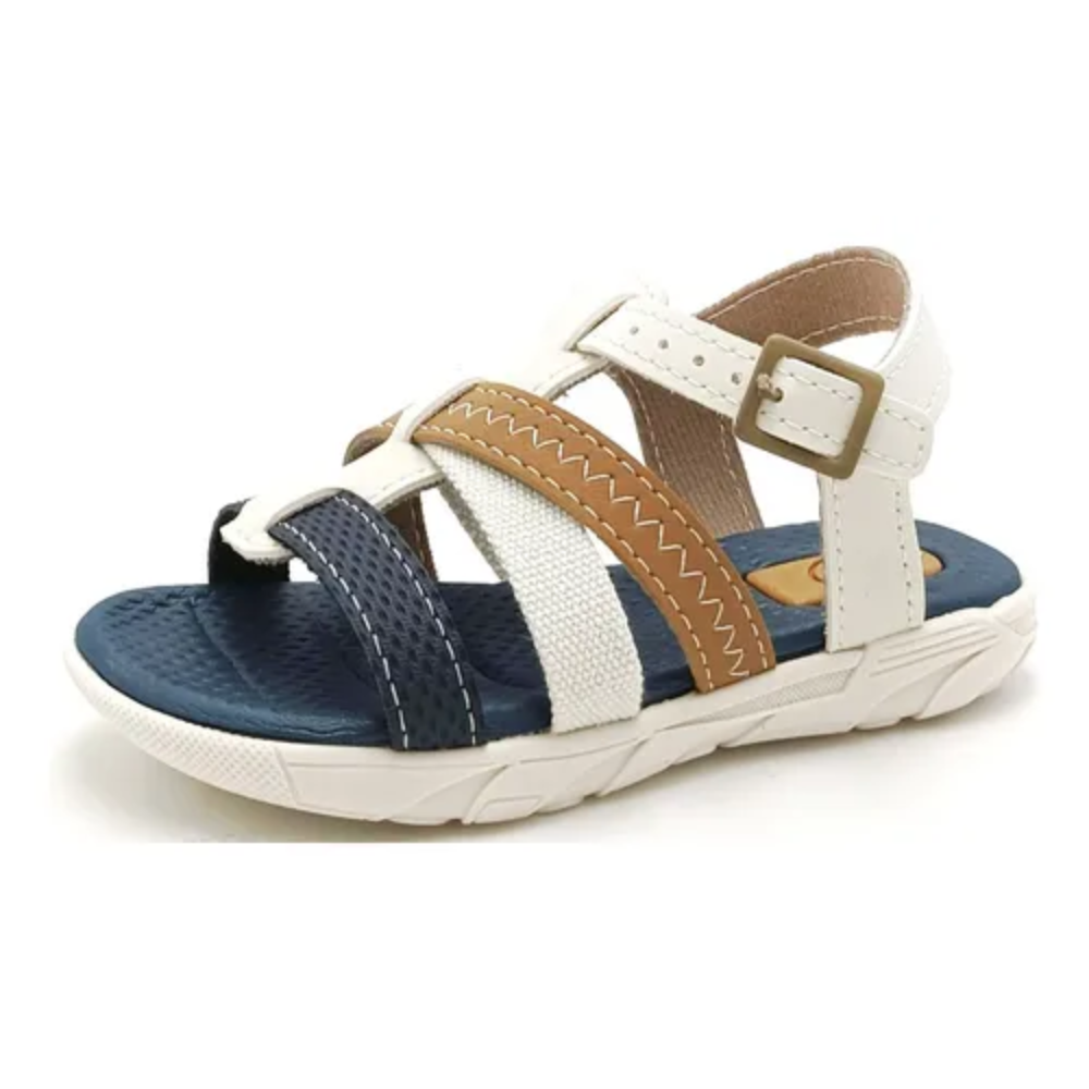 Sandalia Menino Infantil Molekinho Branco Marinho Off White/Caramelo 2
